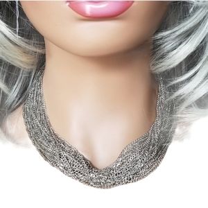 Silver Multi Strands Chain Necklace 17.5"  rocker
